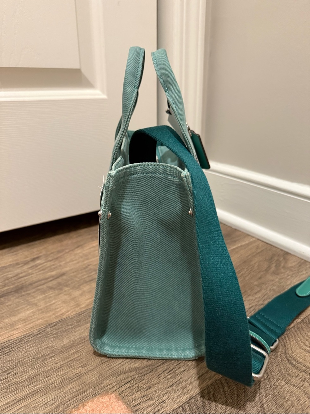 Coach Denim Green Canvas Tote 26 with Crossbody Strap - Picture 5 of 11